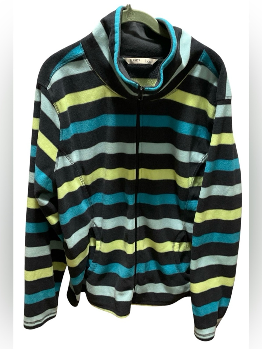 Old Navy Black Striped Full-Zip Sweater Jacket - unisex Blue & Lime XXL